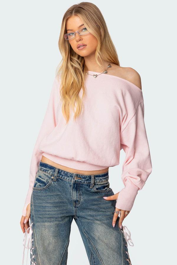 edikted Off Shoulder Oversized Sweater light pink