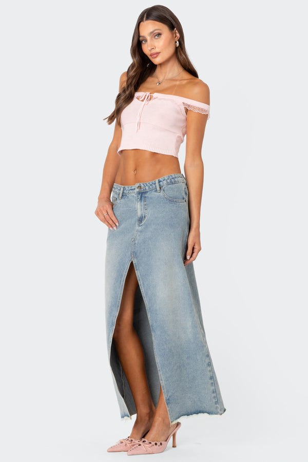 Edikted Off Shoulder Trimmed Knit Top Light Pink