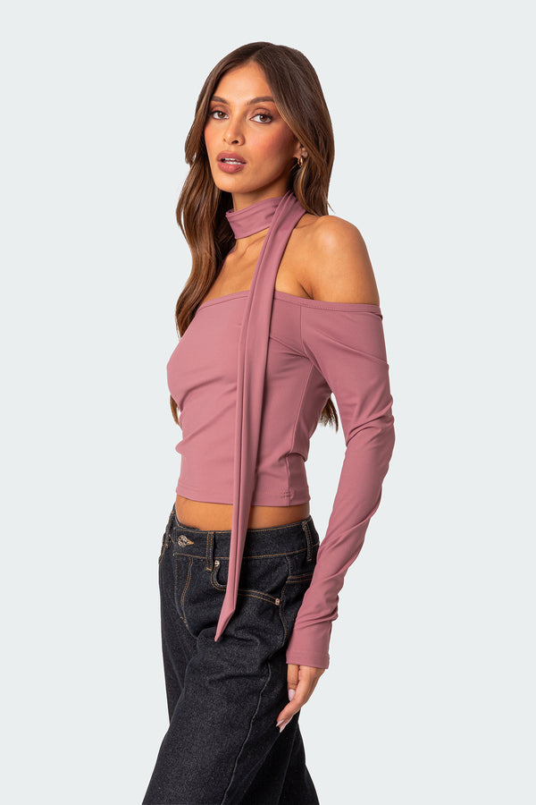 Edikted Off Shoulder Two Piece Scarf Top Mauve
