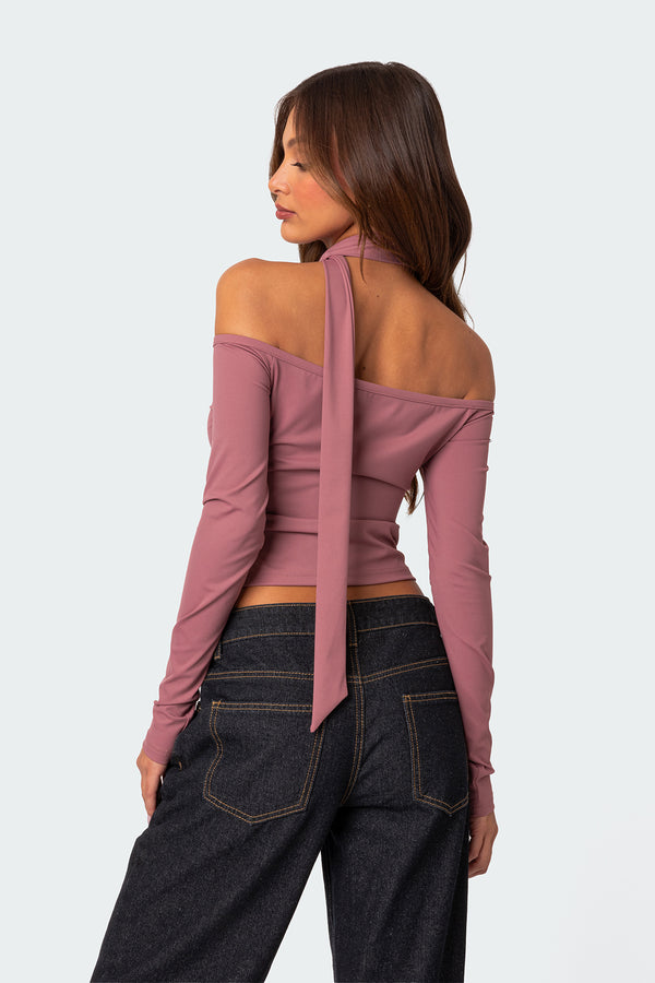Edikted Off Shoulder Two Piece Scarf Top Mauve