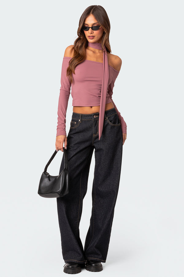 Edikted Off Shoulder Two Piece Scarf Top Mauve