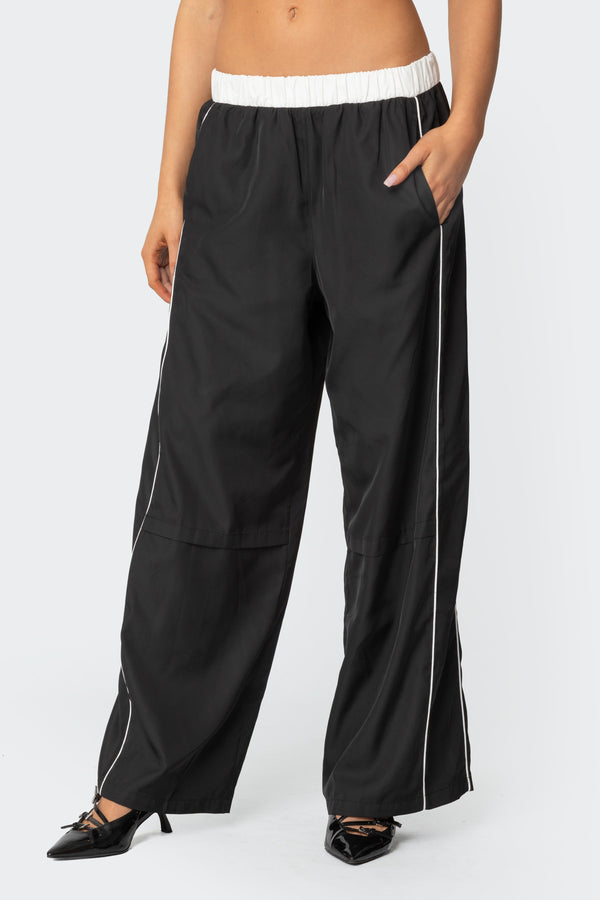 Edikted Ofir Nylon Track Pants Black And White
