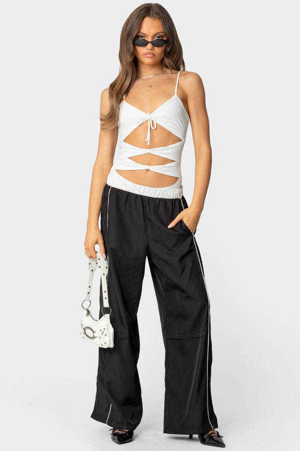 edikted Ofir Nylon Track Pants black and white