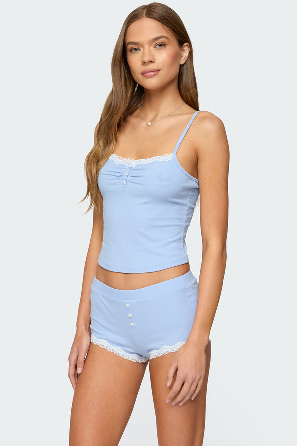 Edikted Olena Lacey Henley Tank Top Light Blue