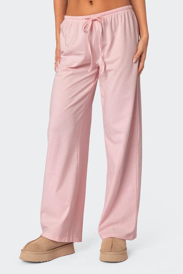 Edikted Olivia Striped Loose Fit Pants Light Pink