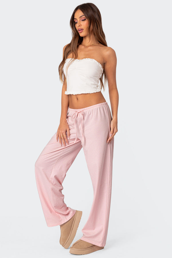 Edikted Olivia Striped Loose Fit Pants Light Pink