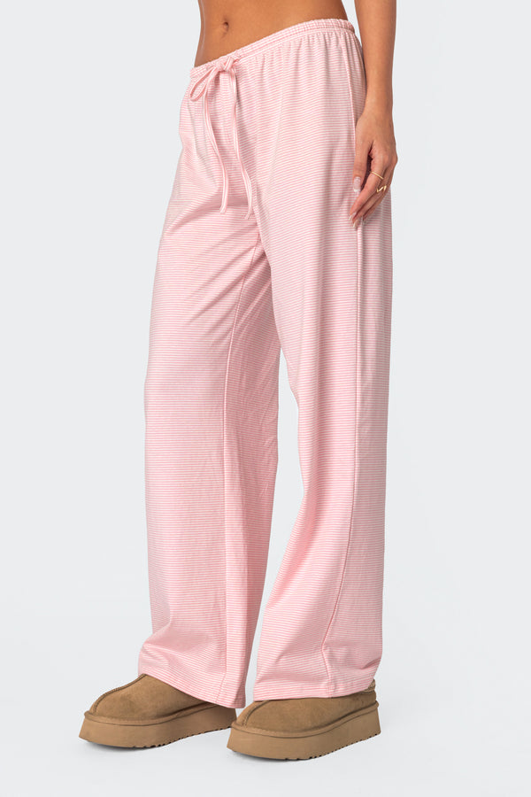 Edikted Olivia Striped Loose Fit Pants Light Pink
