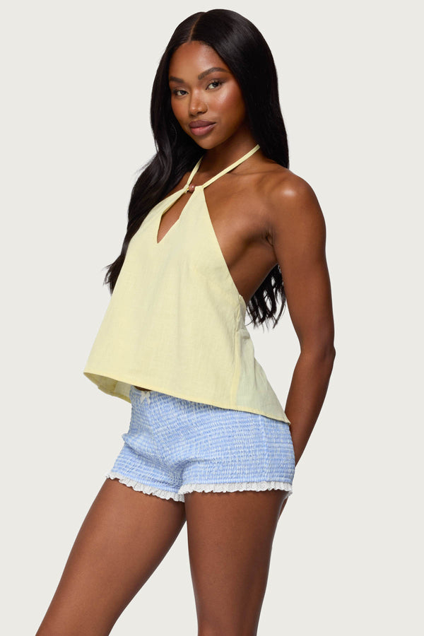 Edikted Oliviana Linen Look Halter Top Yellow