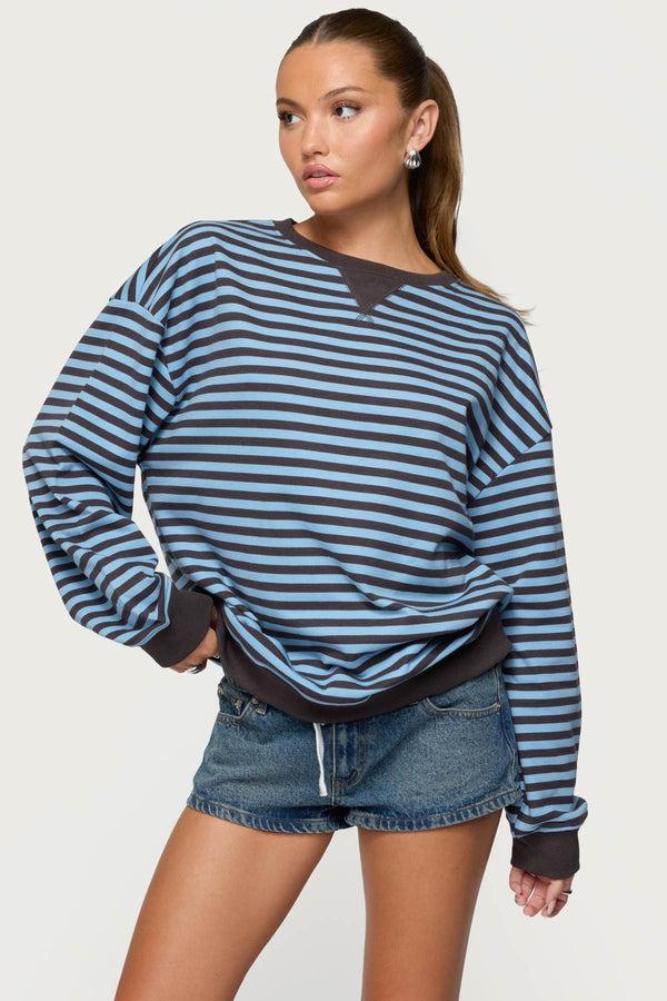 Edikted Onda Striped Sweatshirt Blue