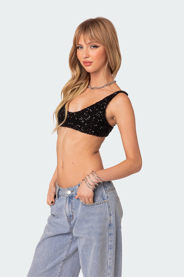 Edikted Oolala Sequin Bra Top Black