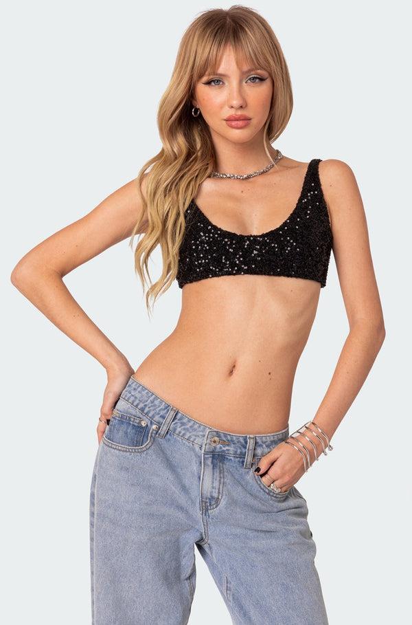 edikted Oolala Sequin Bra Top black