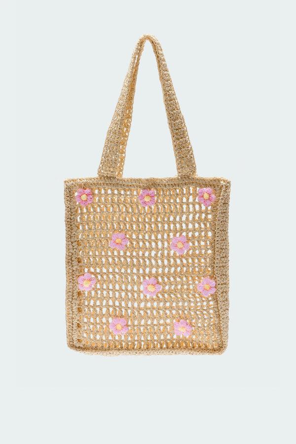 Edikted Oopsy Daisy Crochet Tote Bag Beige