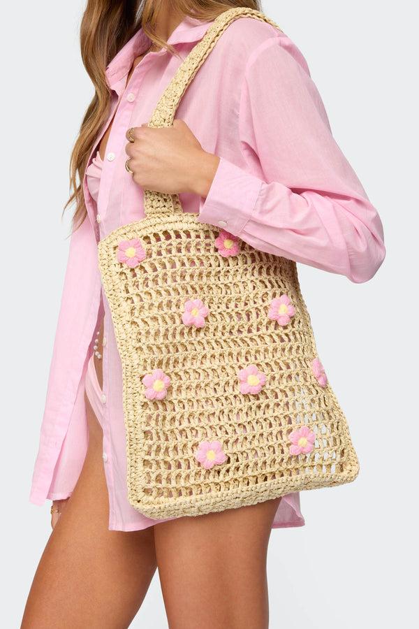 edikted Oopsy Daisy Crochet Tote Bag beige