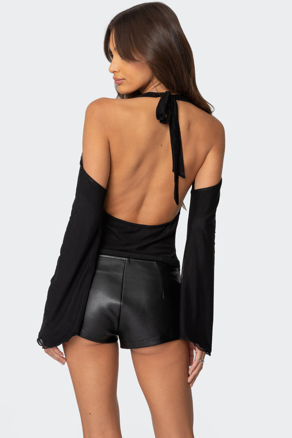 edikted Open Shoulder Cowl Neck Top black