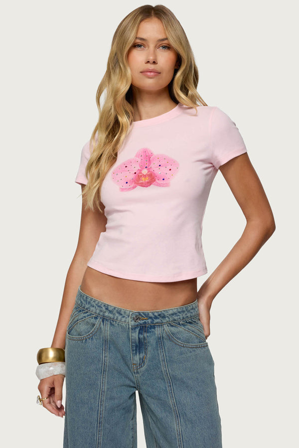 edikted Orchid Gemstone T Shirt pink