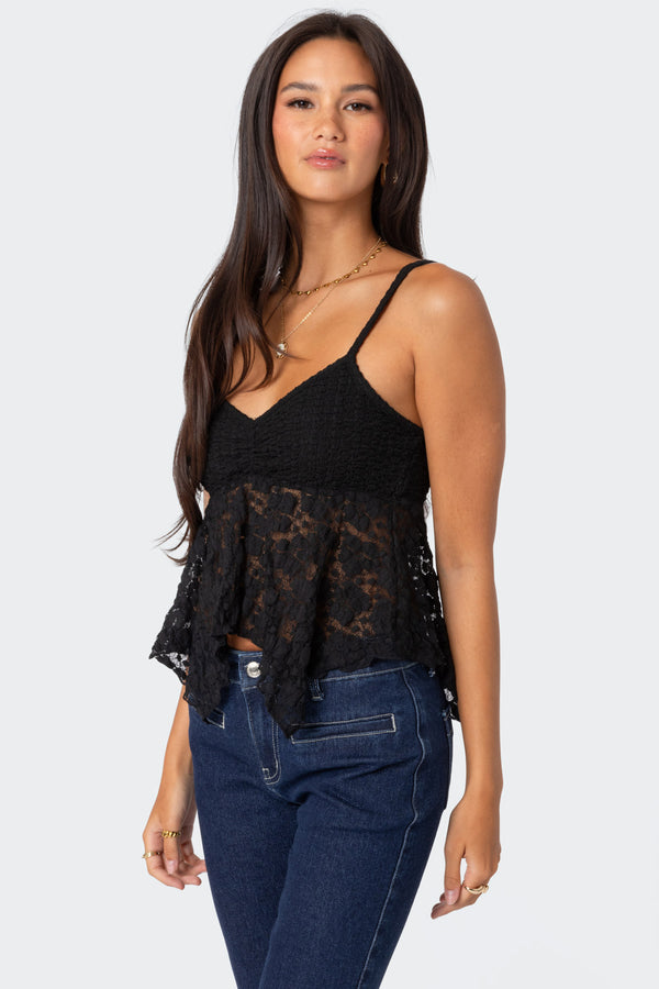 Edikted Orchid Sheer Lace Top Black