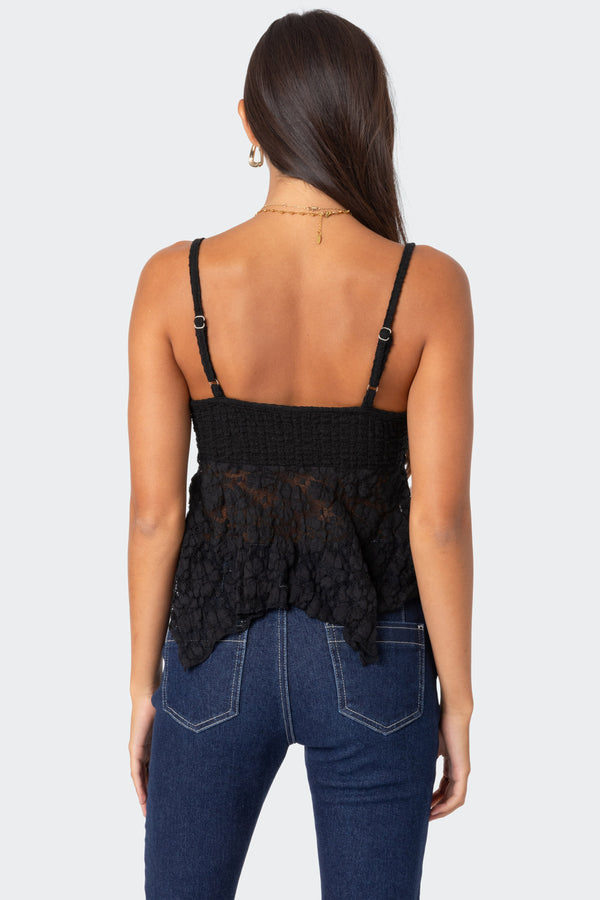 Edikted Orchid Sheer Lace Top Black