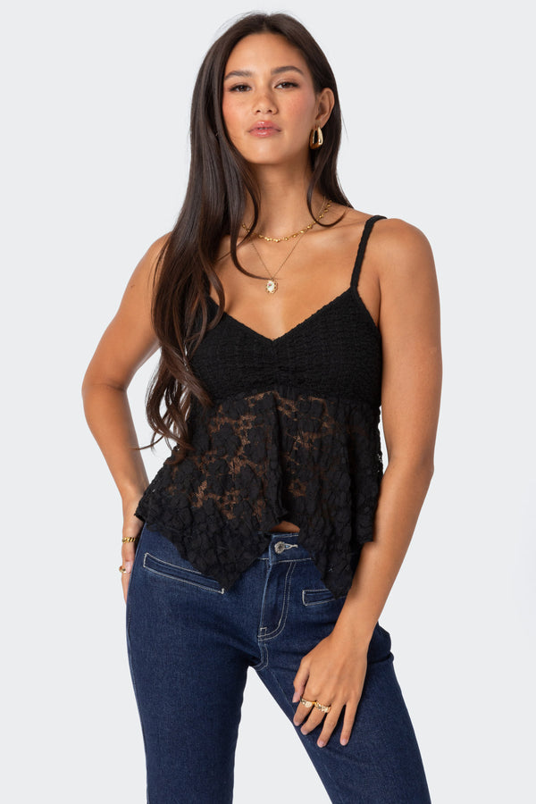 edikted Orchid Sheer Lace Top black