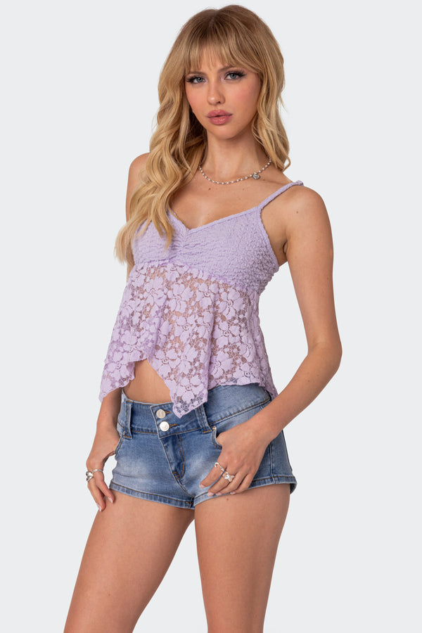 Edikted Orchid Sheer Lace Top Lilac