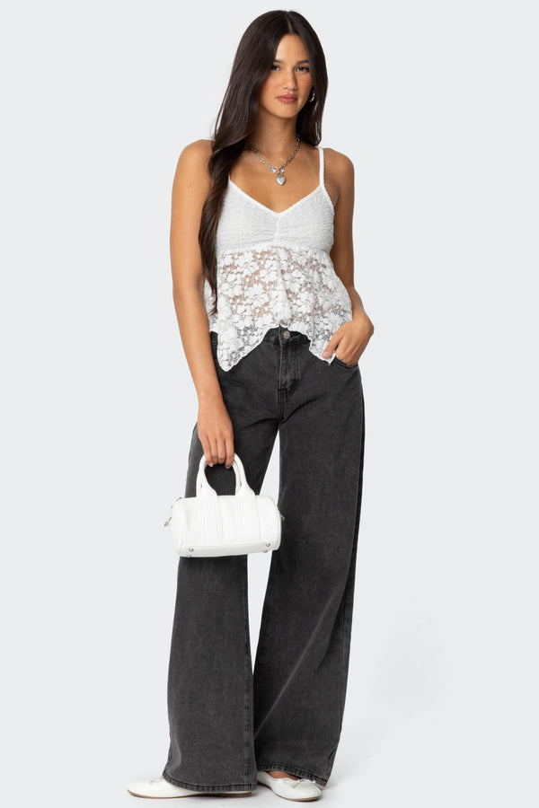 Edikted Orchid Sheer Lace Top White