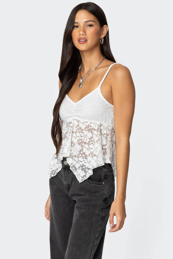 Edikted Orchid Sheer Lace Top White