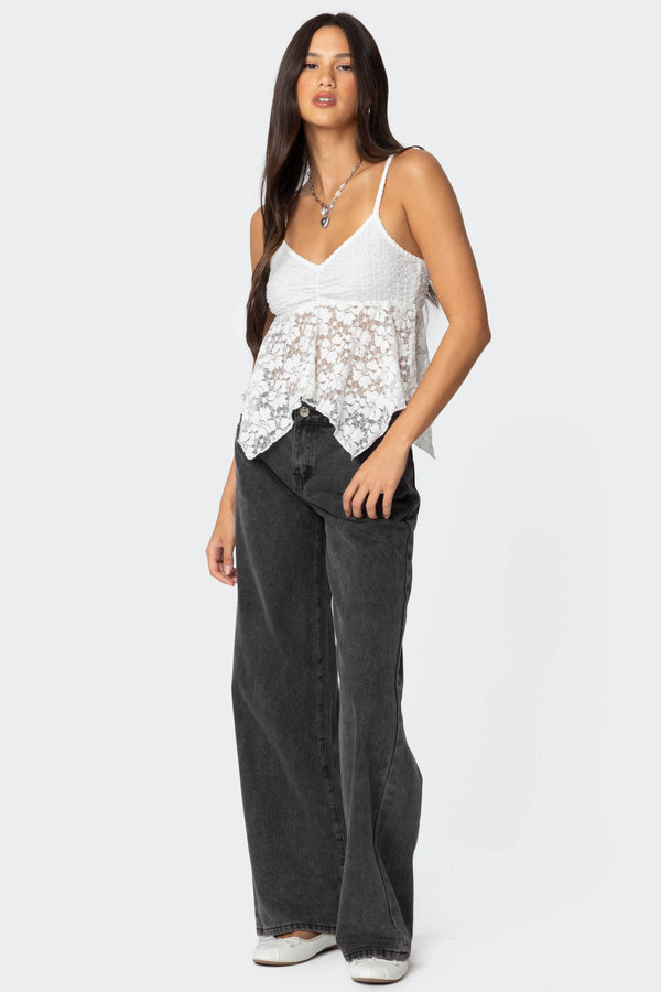 Edikted Orchid Sheer Lace Top White