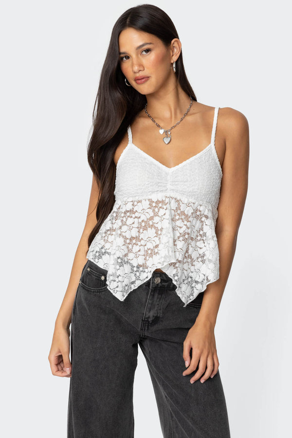 edikted Orchid Sheer Lace Top white