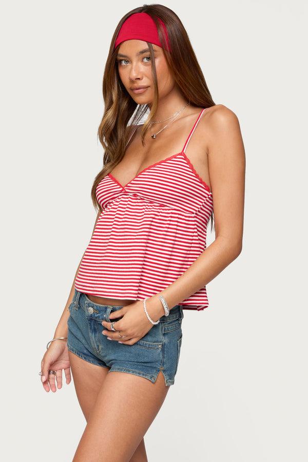 Edikted Orietta Striped Babydoll Top Red