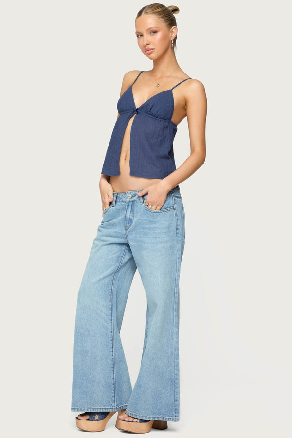 Edikted Otis Eyelet Split Front Tank Top Navy