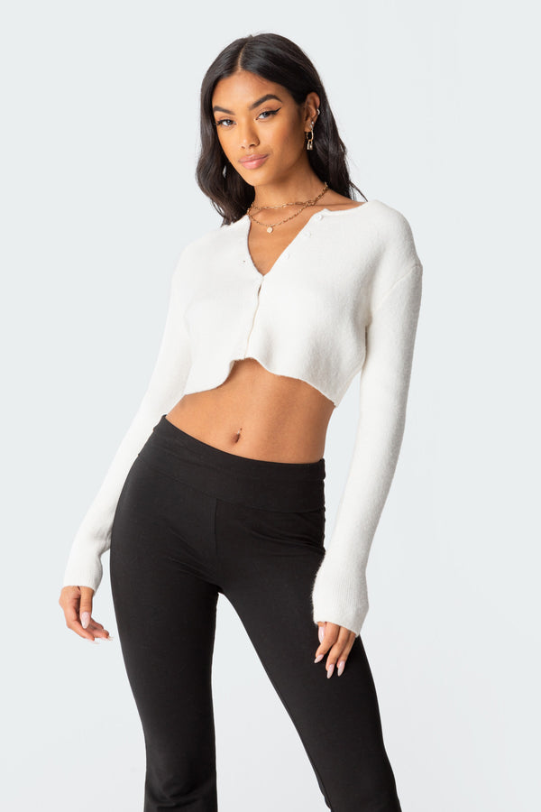 Edikted Otto Cropped Cardigan White