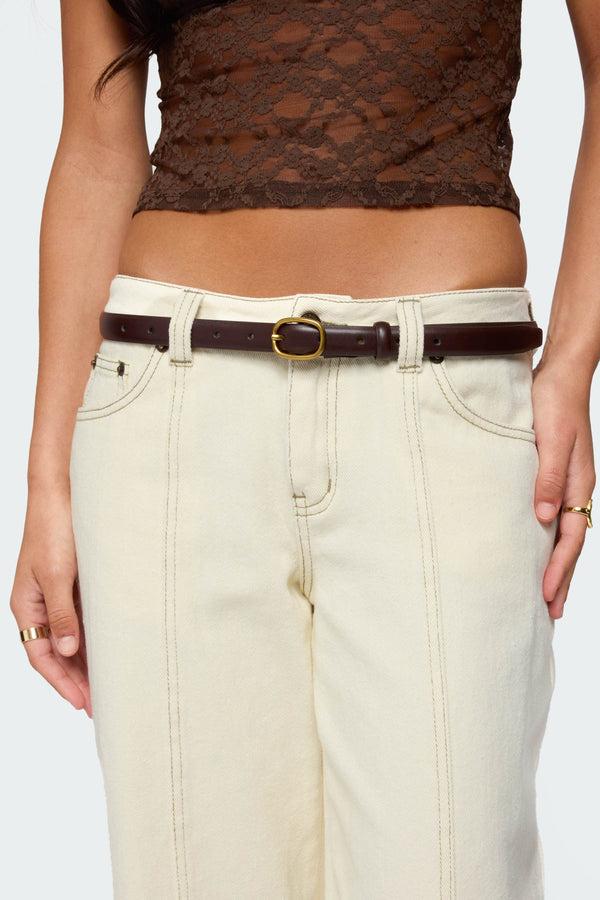 edikted Oval Buckle Faux Leather Belt brown