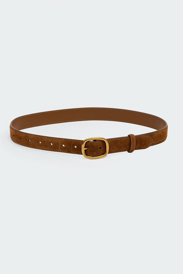 Edikted Oval Buckle Faux Suede Belt Brown