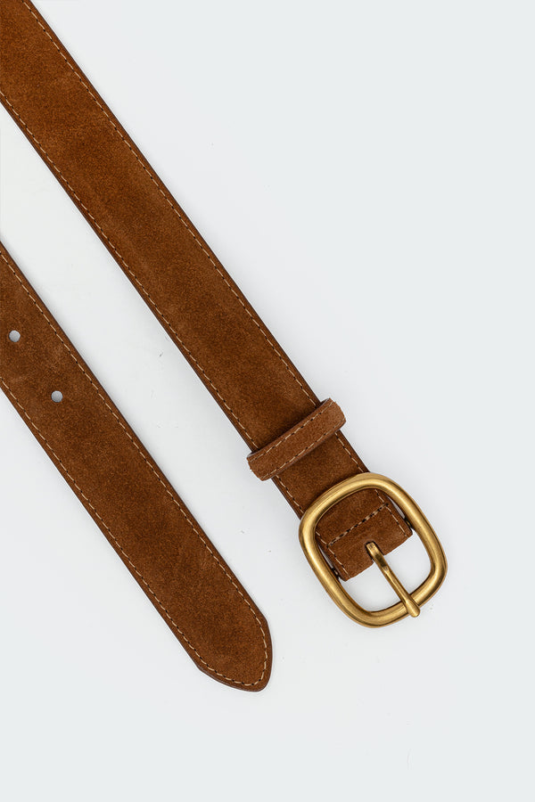 Edikted Oval Buckle Faux Suede Belt Brown