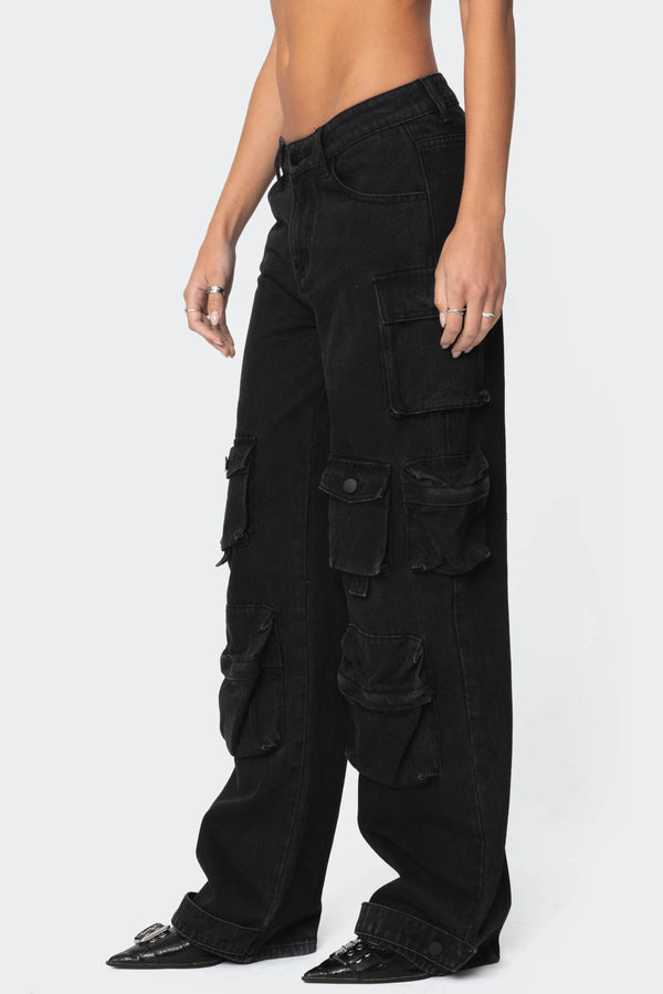 Edikted Oversized Boyfriend Cargo Jeans Black
