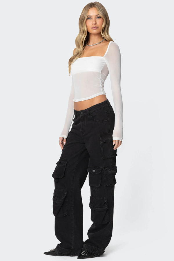 Edikted Oversized Boyfriend Cargo Jeans Black