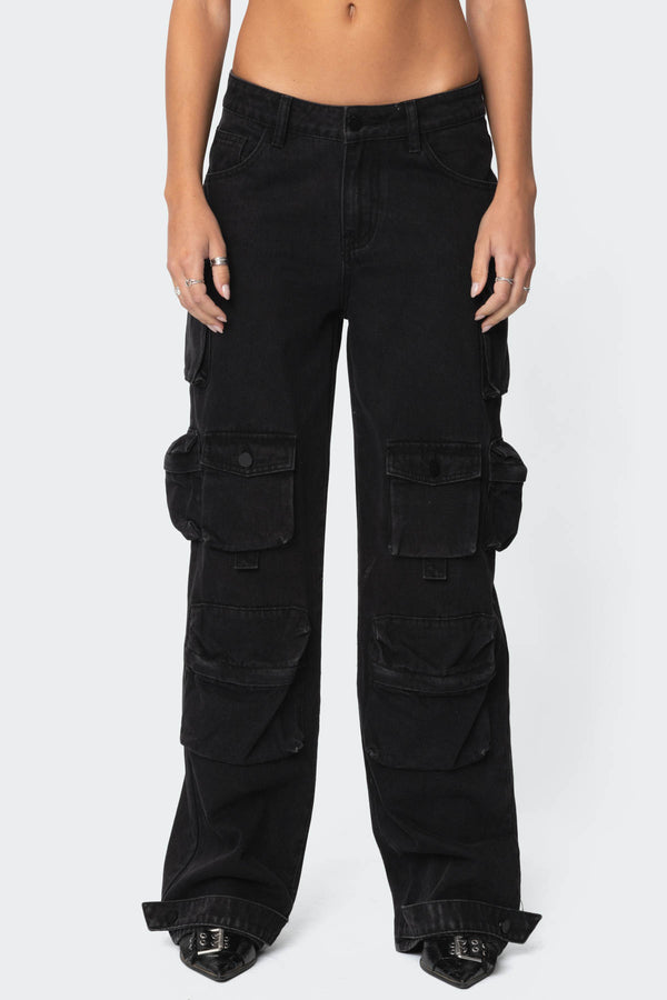 Edikted Oversized Boyfriend Cargo Jeans Black