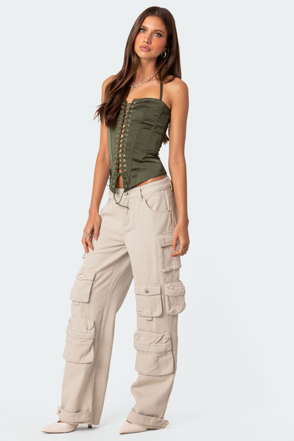 Edikted Oversized Boyfriend Cargo Jeans Stone