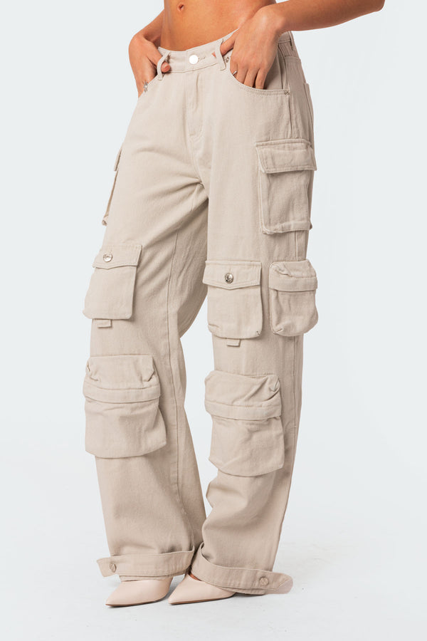 Edikted Oversized Boyfriend Cargo Jeans Stone