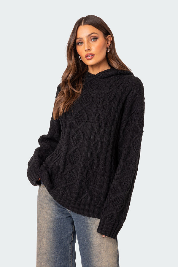 Edikted Oversized Cable Knit Hoodie Black