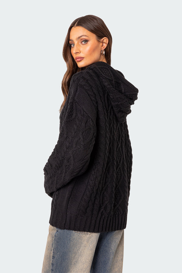 Edikted Oversized Cable Knit Hoodie Black