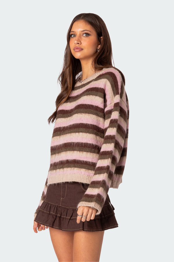 Edikted Oversized Fuzzy Striped Sweater Mix
