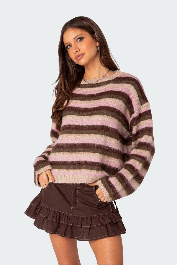 Edikted Oversized Fuzzy Striped Sweater Mix