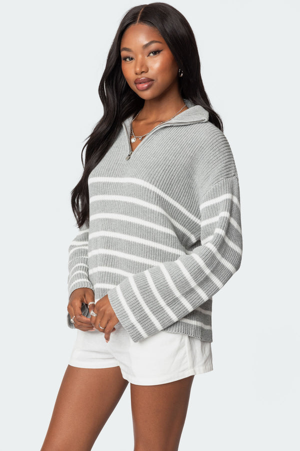 Edikted Oversized Quarter Zip Sweater Gray Melange