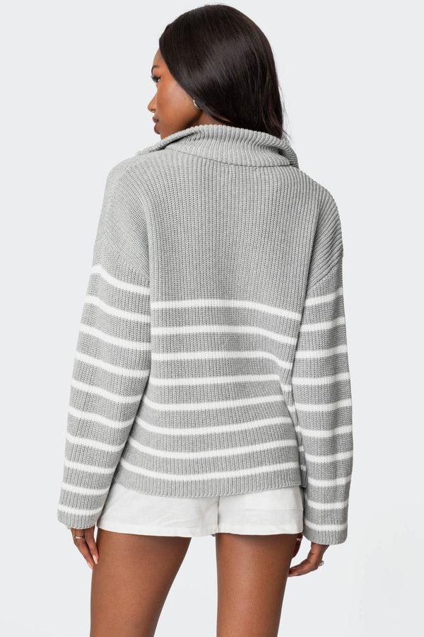 Edikted Oversized Quarter Zip Sweater Gray Melange