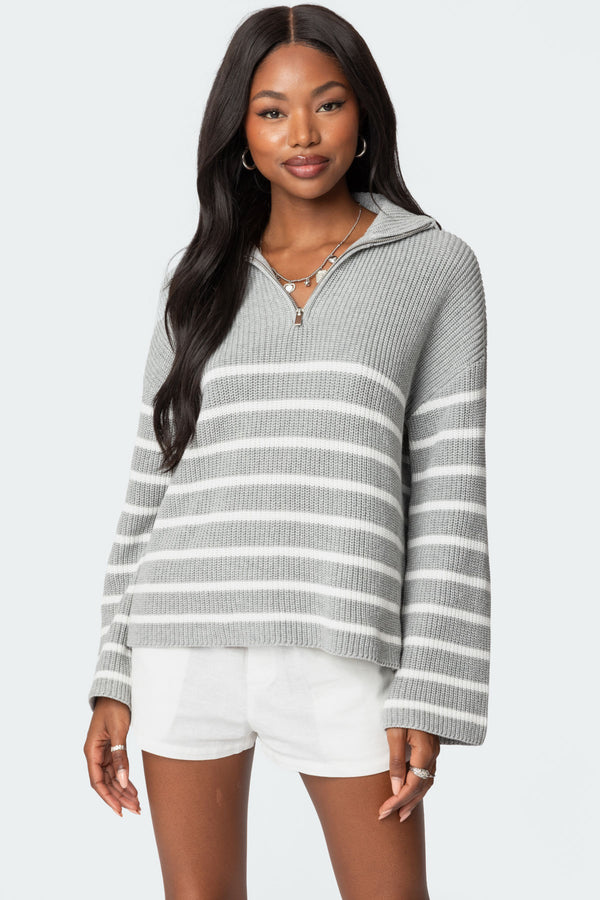 edikted Oversized Quarter Zip Sweater gray melange
