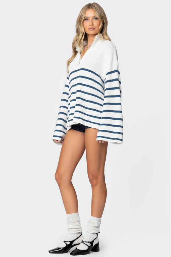 Edikted Oversized Quarter Zip Sweater White