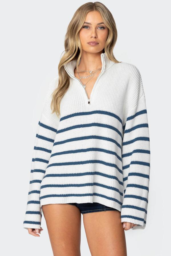 Edikted Oversized Quarter Zip Sweater White