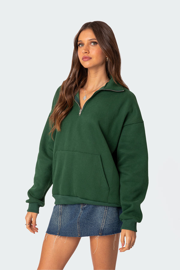Edikted Oversized Quarter Zip Sweatshirt Green