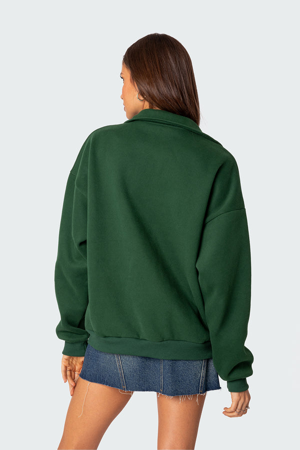 Edikted Oversized Quarter Zip Sweatshirt Green