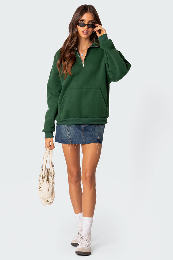 Edikted Oversized Quarter Zip Sweatshirt Green